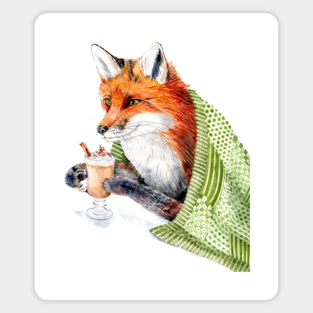 Fall Fox with Pumpkin spice Latte Magnet by Goosi